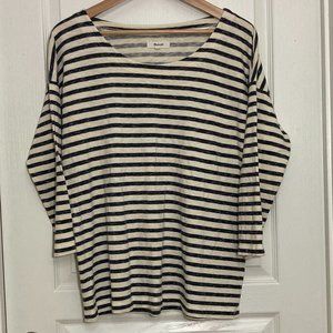 Madewell | Knit Scoop Neck Cream & Brown Striped 3/4 Sleeve Shirt | L.